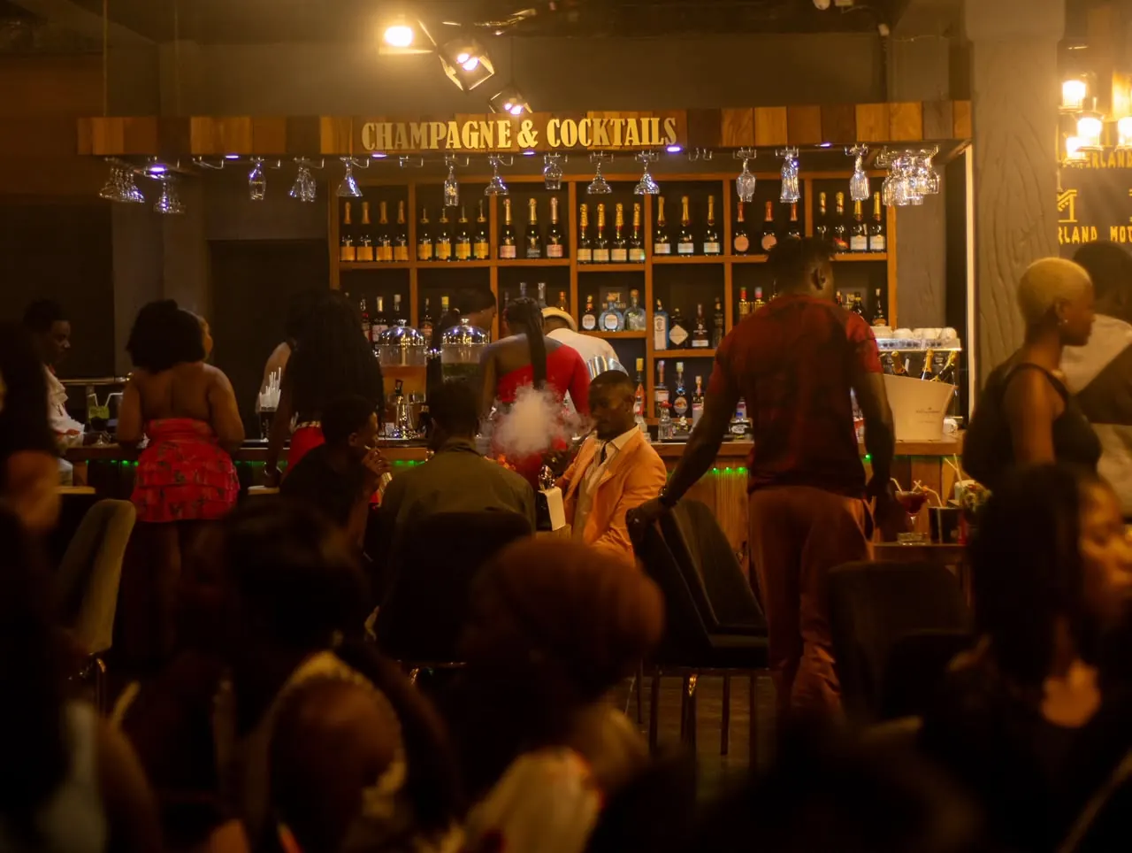 The Champagne & Cocktails bar on a busy night