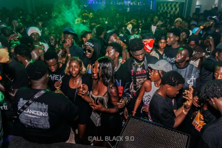 Guests dressed in black at the Annual All Black Party at Motherland Venue, Senegambia